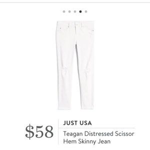 White distresse skinny jeans scissor hem by Teagan